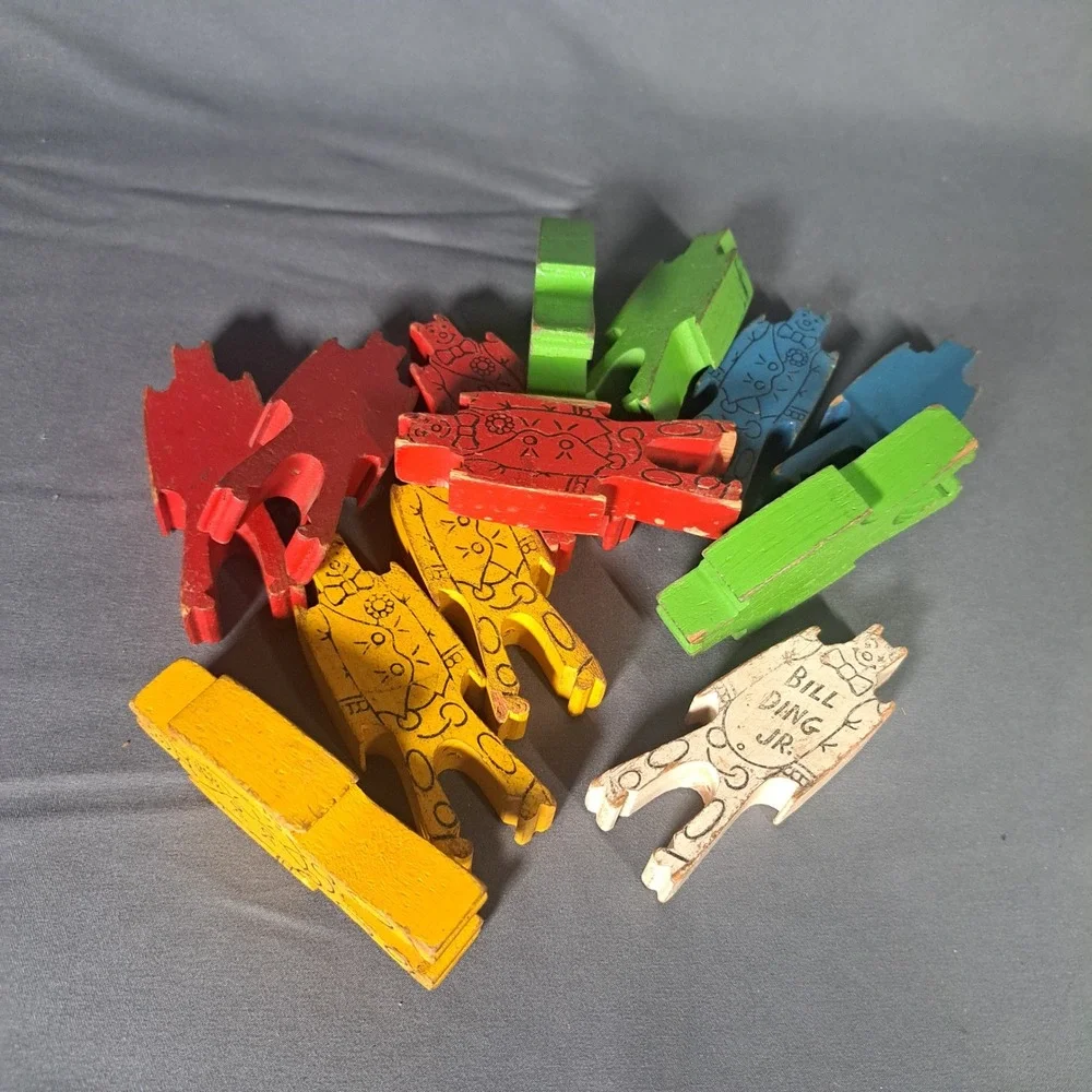 Bill Ding Vintage Wooden Balancing Clown Blocks Stackable 13 Pc Mid Century
